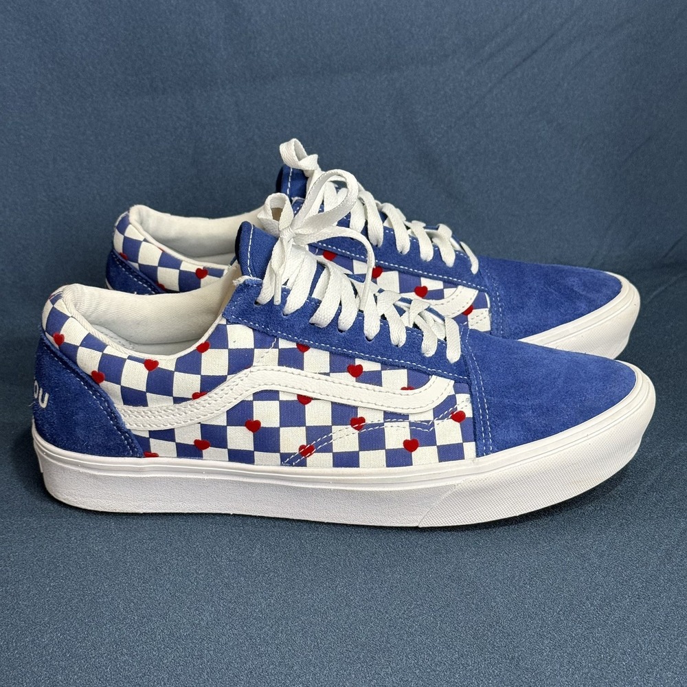 Vans Old Skool Valentine Hearts Mens 11 Blue Checkerboard Love You Sneakers